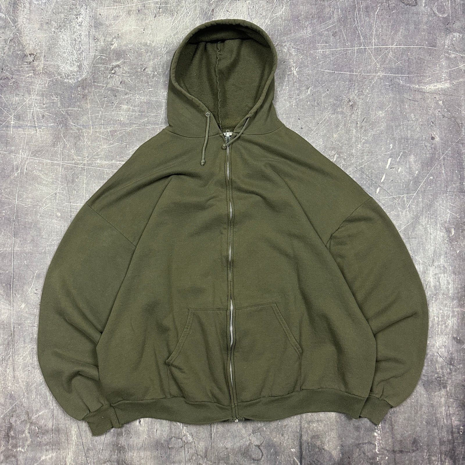 Jerzees × Streetwear × Vintage 90s Olive Green Jerzees Blank Zip 