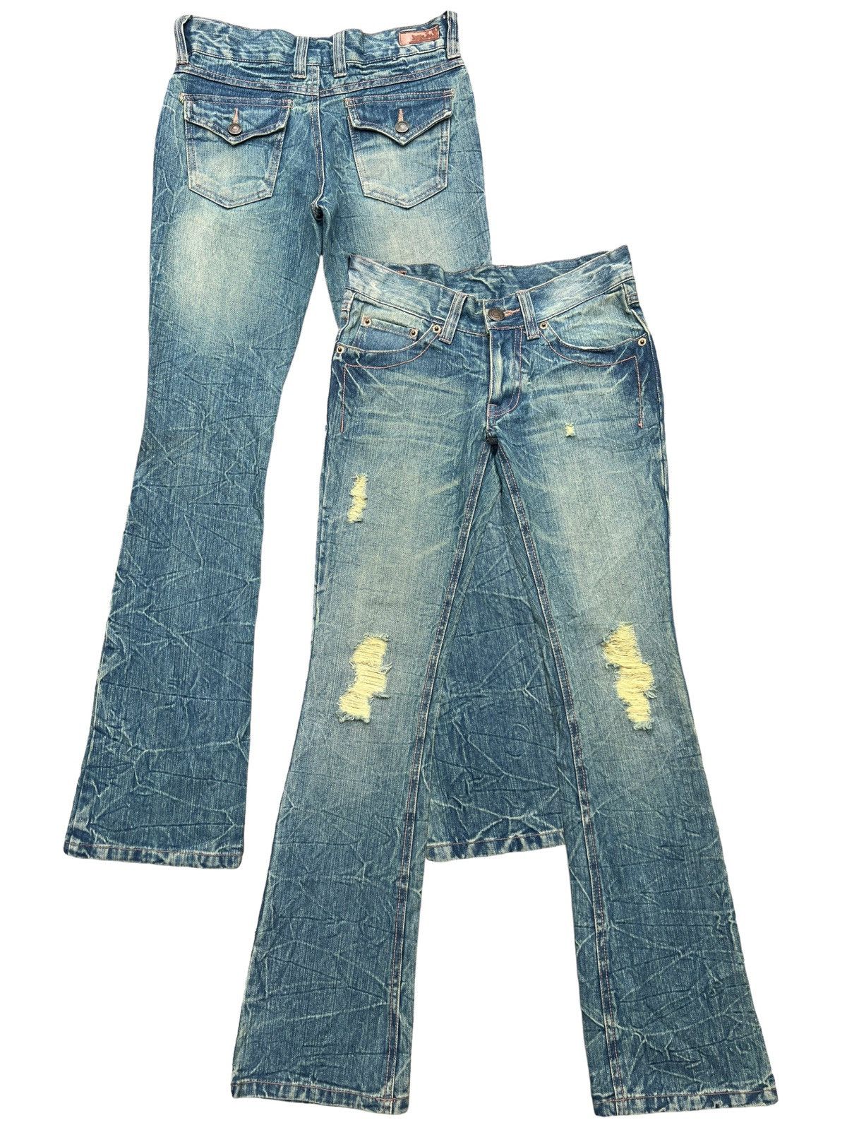 image of Hype Japan Distressed Lowrise Flare Denim Jeans 28X30.5 in Denim Blue, Women's