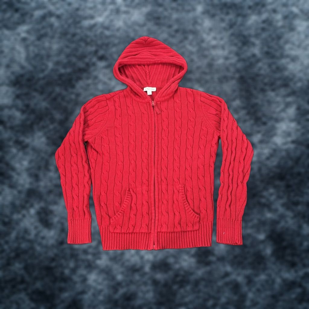 Vintage VINTAGE St John’s Bay Hoodie Red Cable Knit Full Zip M Womens 90s Full Zip Chunky Y2K Activewear Size M / US 6-8 / IT 42-44 - 1 Thumbnail