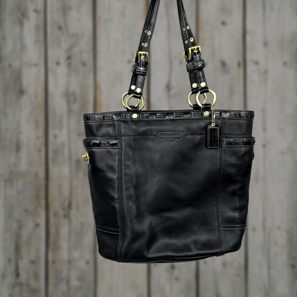 Coach VINTAGE Coach Gallery Tote Bag Women Black Leather 90s Designer Purse E0773-11230 Size ONE SIZE - 1 Thumbnail
