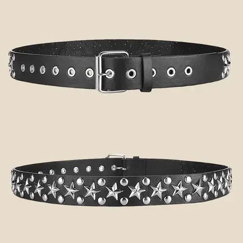 Leather × Vintage Pentagram Riveted Buckle Belt Size ONE SIZE - 3 Thumbnail