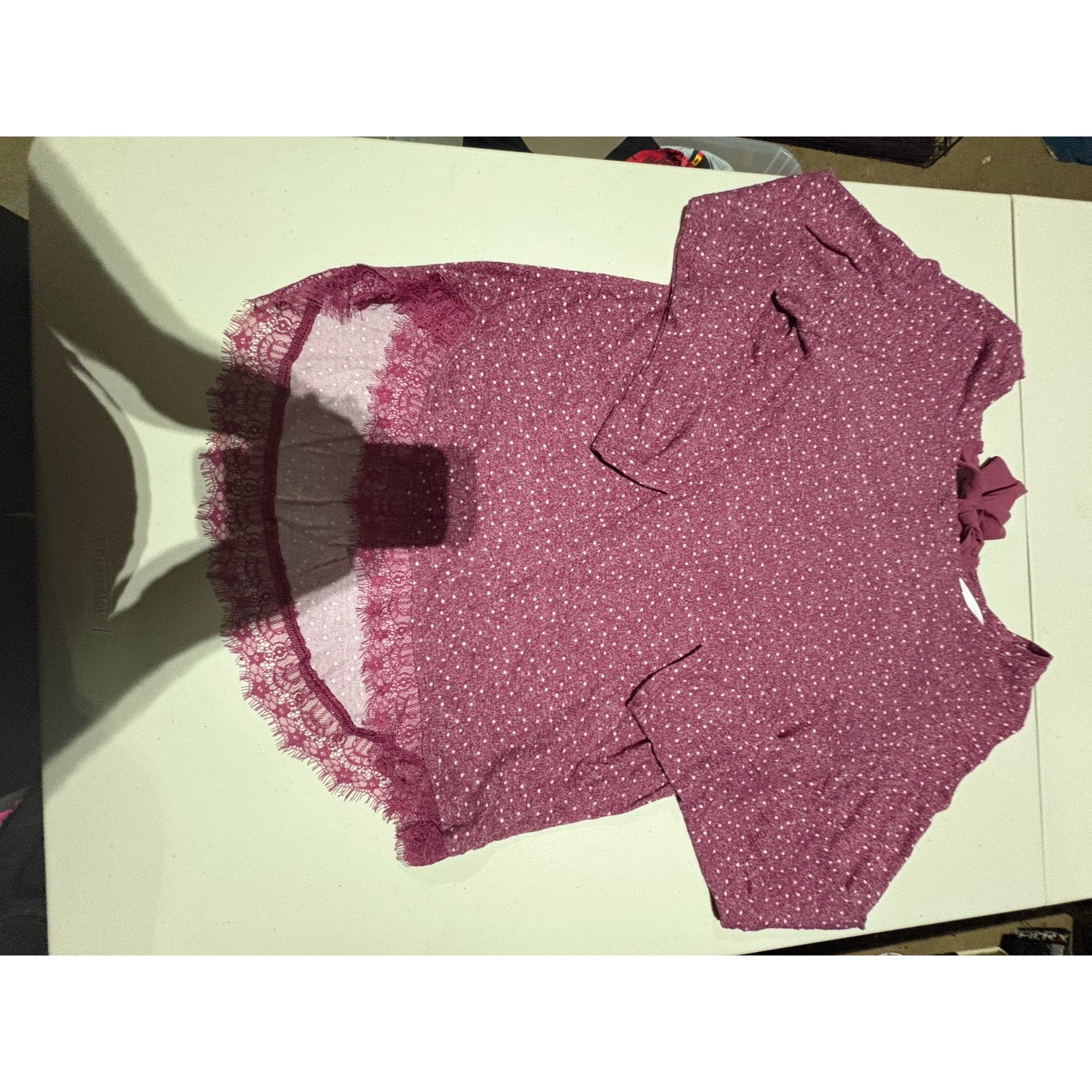 Lauren Conrad LC Lauren Conrad Women’s Polka Dot Lace-Trim Blouse Size L Size L / US 10 / IT 46 - 2 Thumbnail