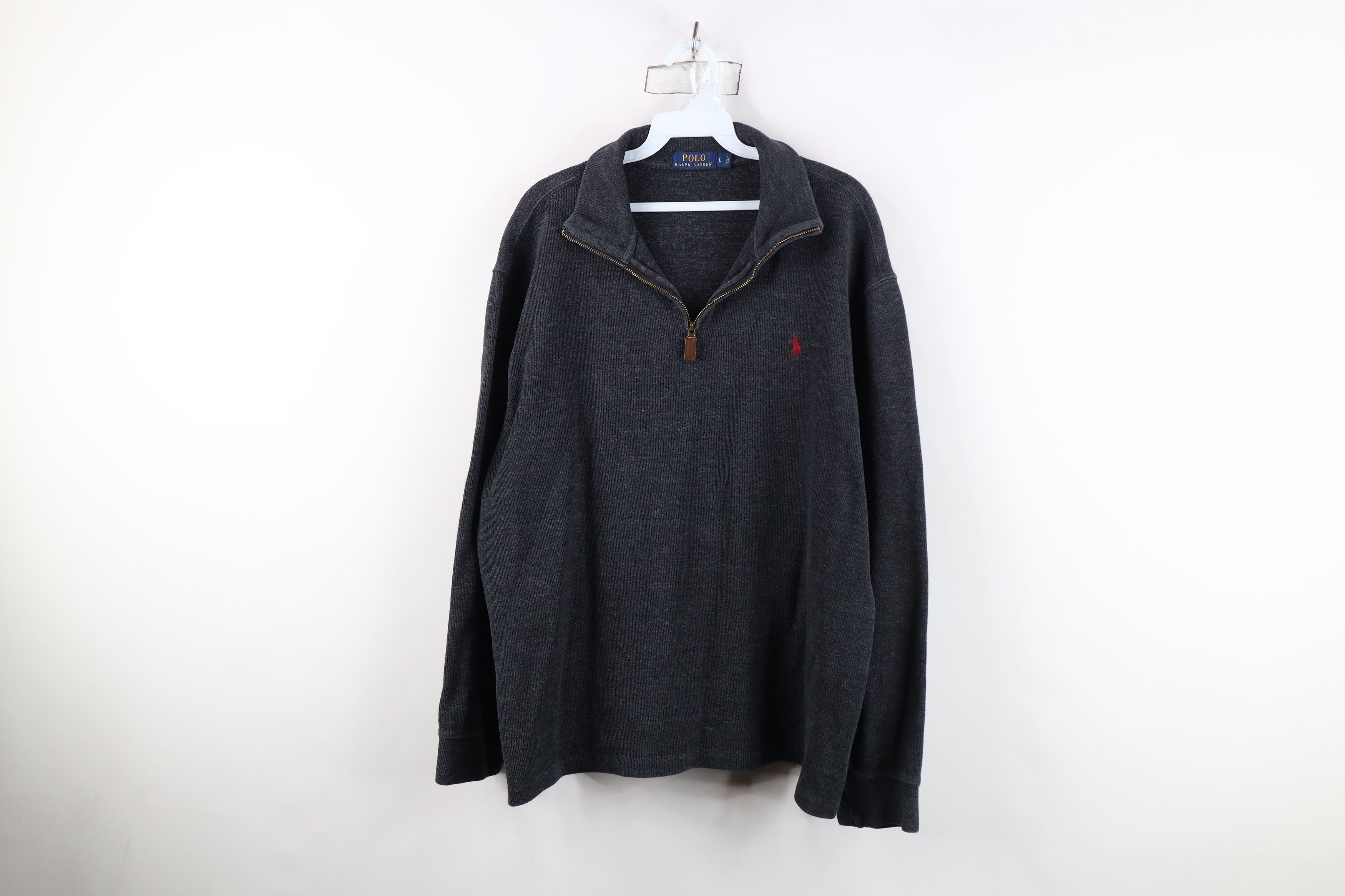 Ralph Lauren Vintage Ralph Lauren Ribbed Knit Half Zip Sweater Gray Size US L / EU 52-54 / 3 - 1 Thumbnail