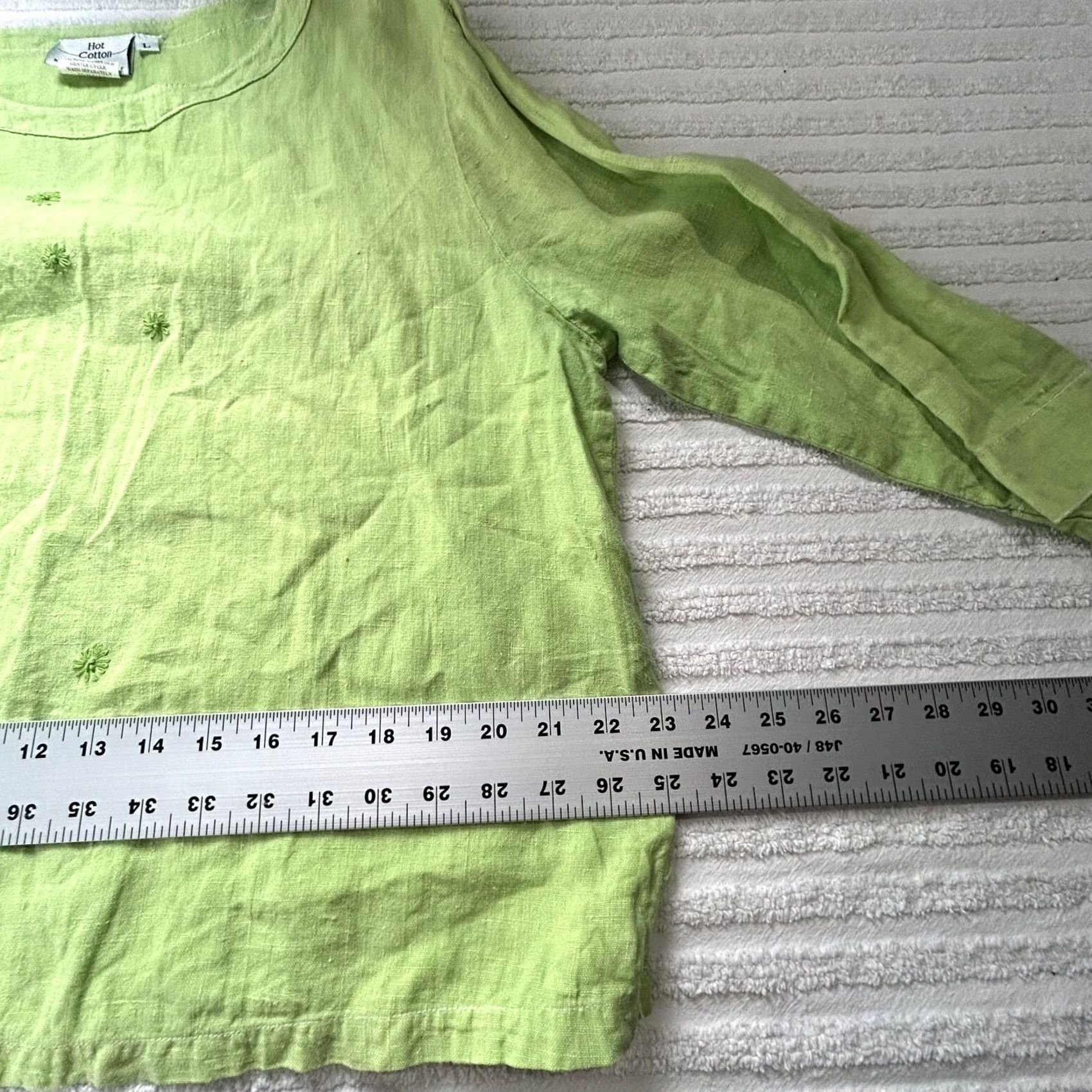Vintage Hot Cotton Petite by Marc Ware Womens Flower Embroidered Blouse Green Long Sleeve Scoop Neck Casual Blouse Adults Womens Size L / US 10 / IT 46 - 8 Thumbnail