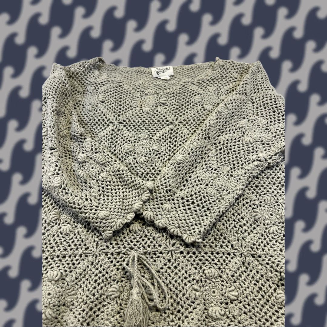 Velvet VINTAGE Midnight Velvet Crochet Top Boho Sage Green Floral Granny Square Medium Shirt Womens Size M / US 6-8 / IT 42-44 - 1 Thumbnail