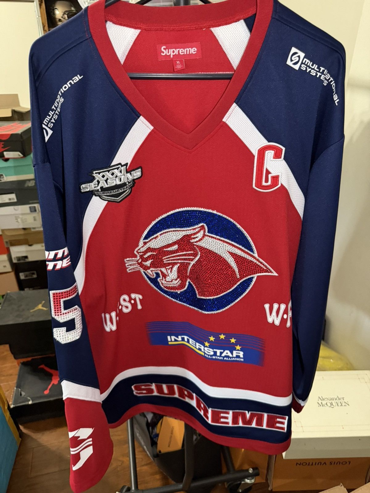 Supreme Supreme Rhinestone Hockey Jersey Red XL NEW Size US XL / EU 56 / 4 - 1 Thumbnail