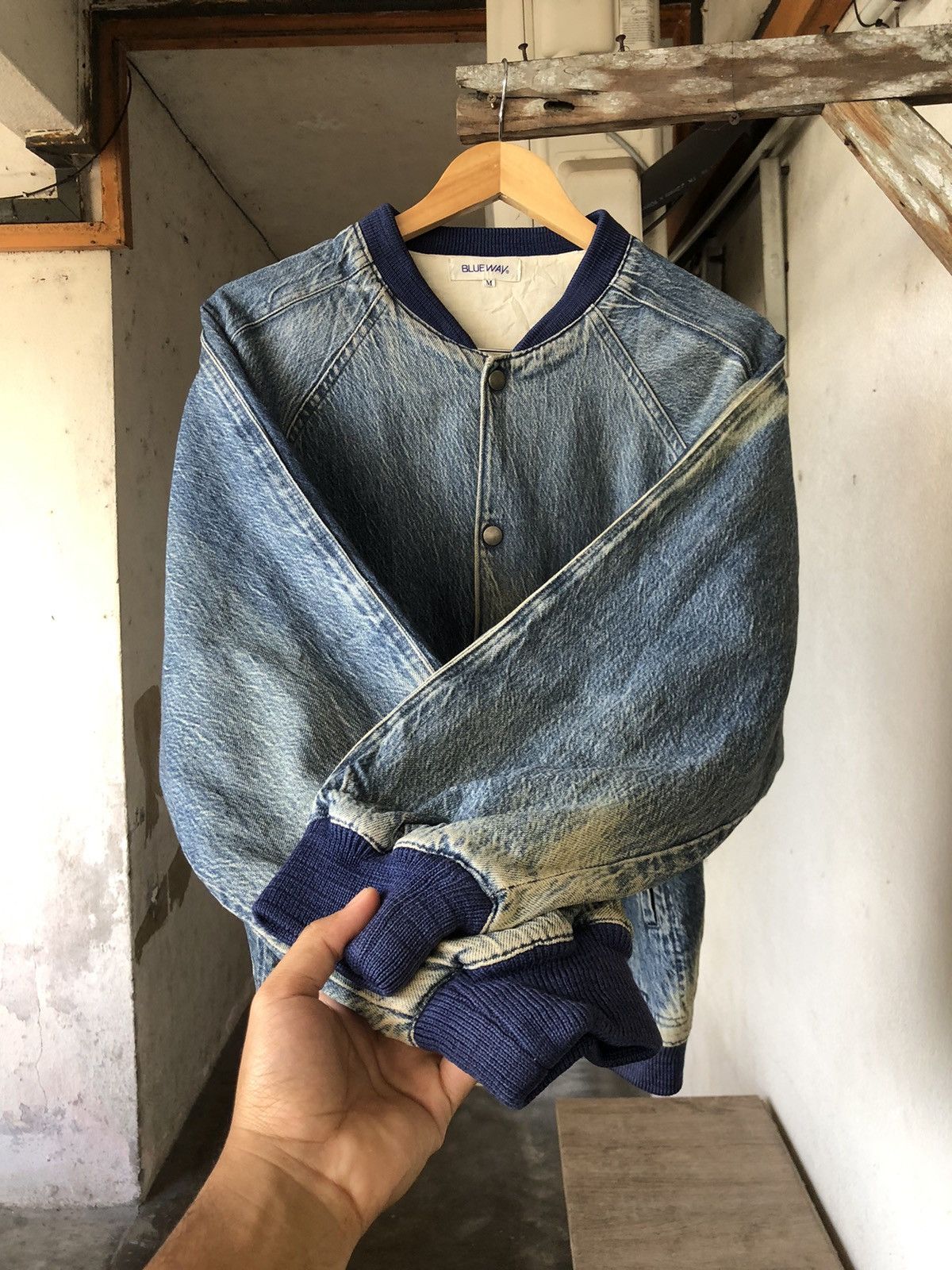 Blue Blue Japan Nice🔥 Vintage Blue Way Indigo Denim Faded Bomber Jacket Size US M / EU 48-50 / 2 - 8 Thumbnail