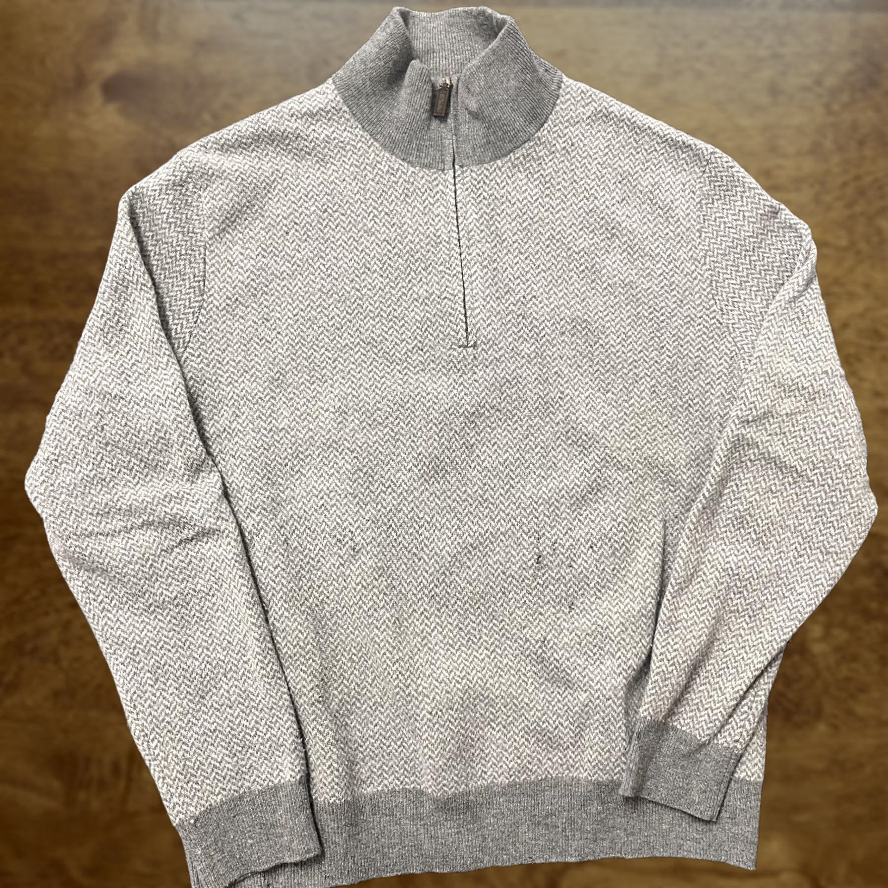 Polo Ralph Lauren Polo Ralph Lauren Sweater Mens Large Gray 1/4 Zip Mock Neck Wool Herringbone Size US L / EU 52-54 / 3 - 1 Thumbnail