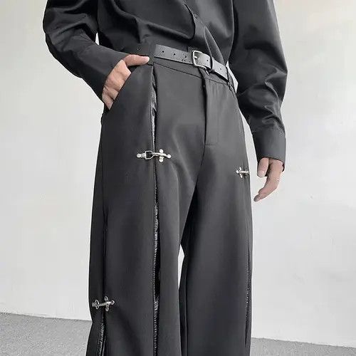 Japanese Brand × Vintage Avant garde retro buckle pu leather mix pleated pants Size US 29 - 2 Thumbnail