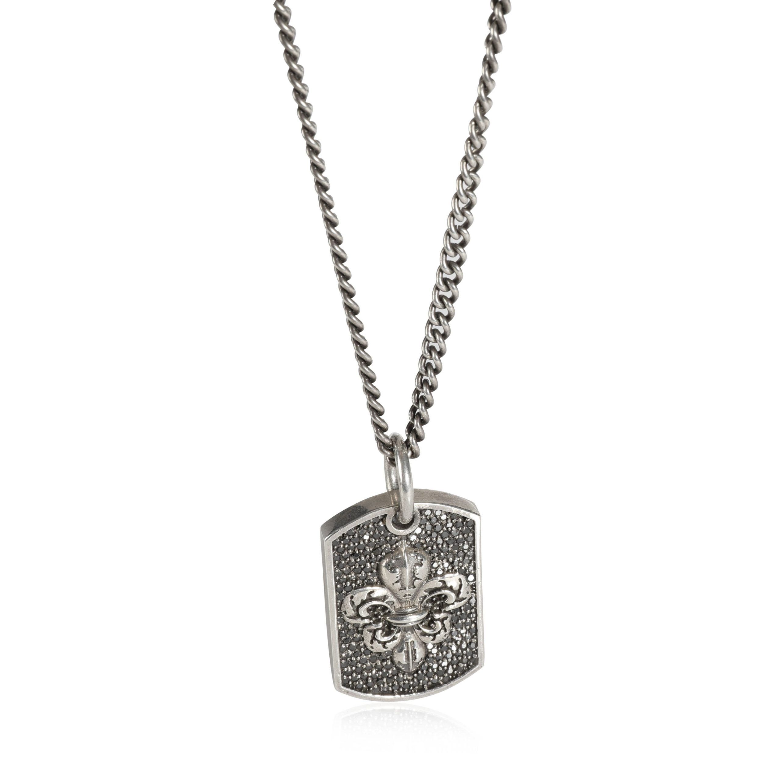 image of King Baby Pave Black Diamond Fleur-De-Lis Relic Dog Tag Pendant In Silver, Women's