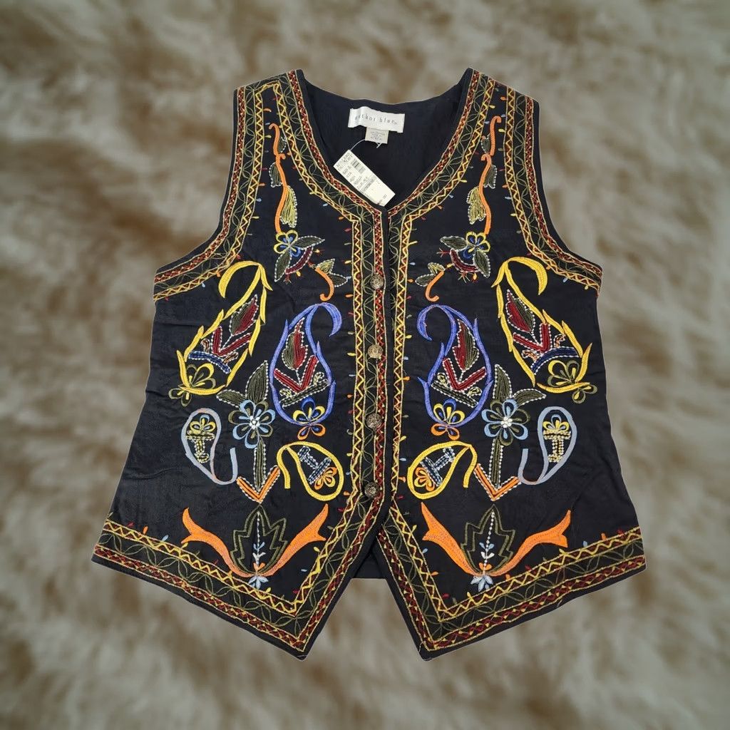 Anchor Blue VINTAGE Anchor Blue Embroidered Cotton Vest Black Paisley Boho Womens Large NWT Size L / US 10 / IT 46 - 1 Thumbnail