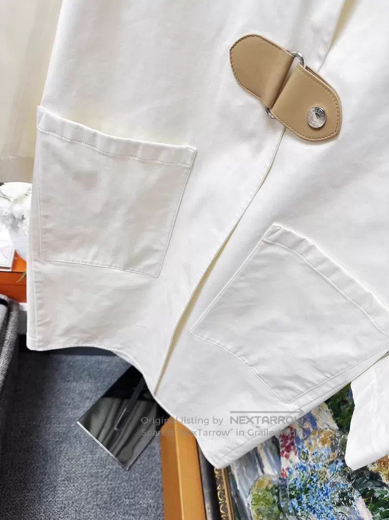 Hermes Hermes White Leather Strap Long Coat Size XS / US 0-2 / IT 36-38 - 3 Thumbnail