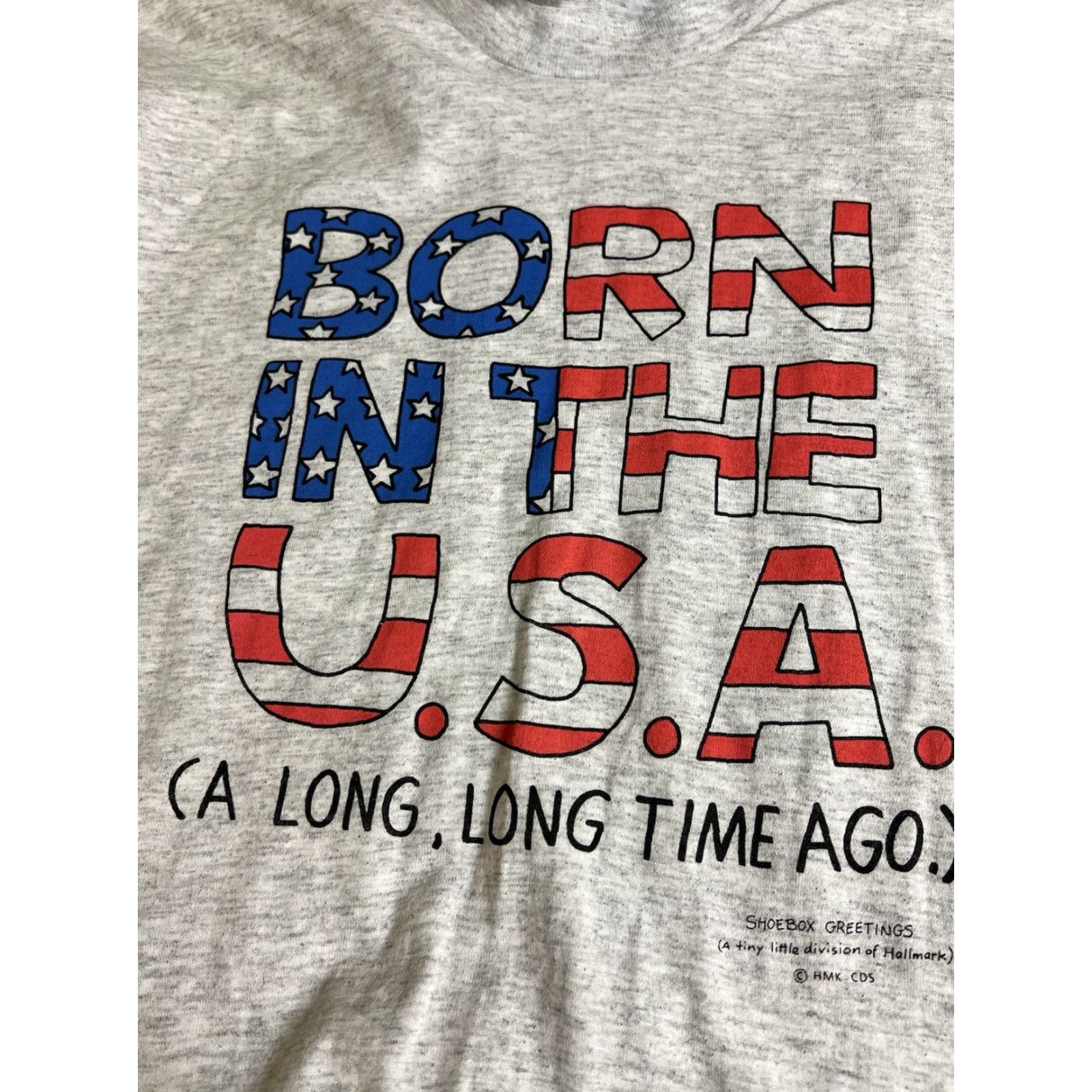 Born VINTAGE Hallmark T-Shirt Shirts Single Stitch Crew Neck Short Sleeve Men XL Gray Patriotic Born In The USA Funny Graphic Tee USA Logo Motif Size US XL / EU 56 / 4 - 4 Thumbnail