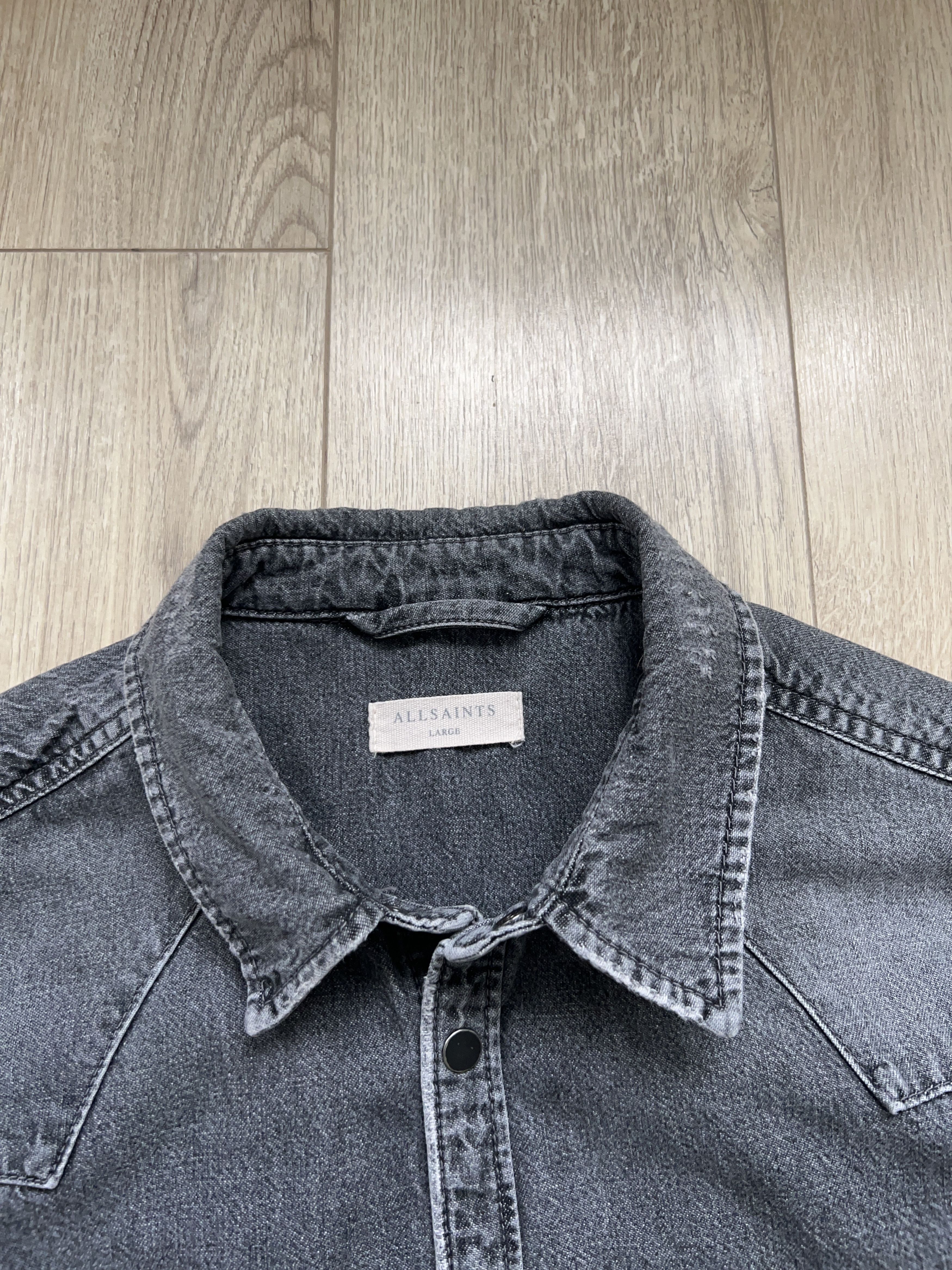 Allsaints Mens Beegan Denim Style Gray Cotton Distressed Shirt Size US L / EU 52-54 / 3 - 2 Thumbnail