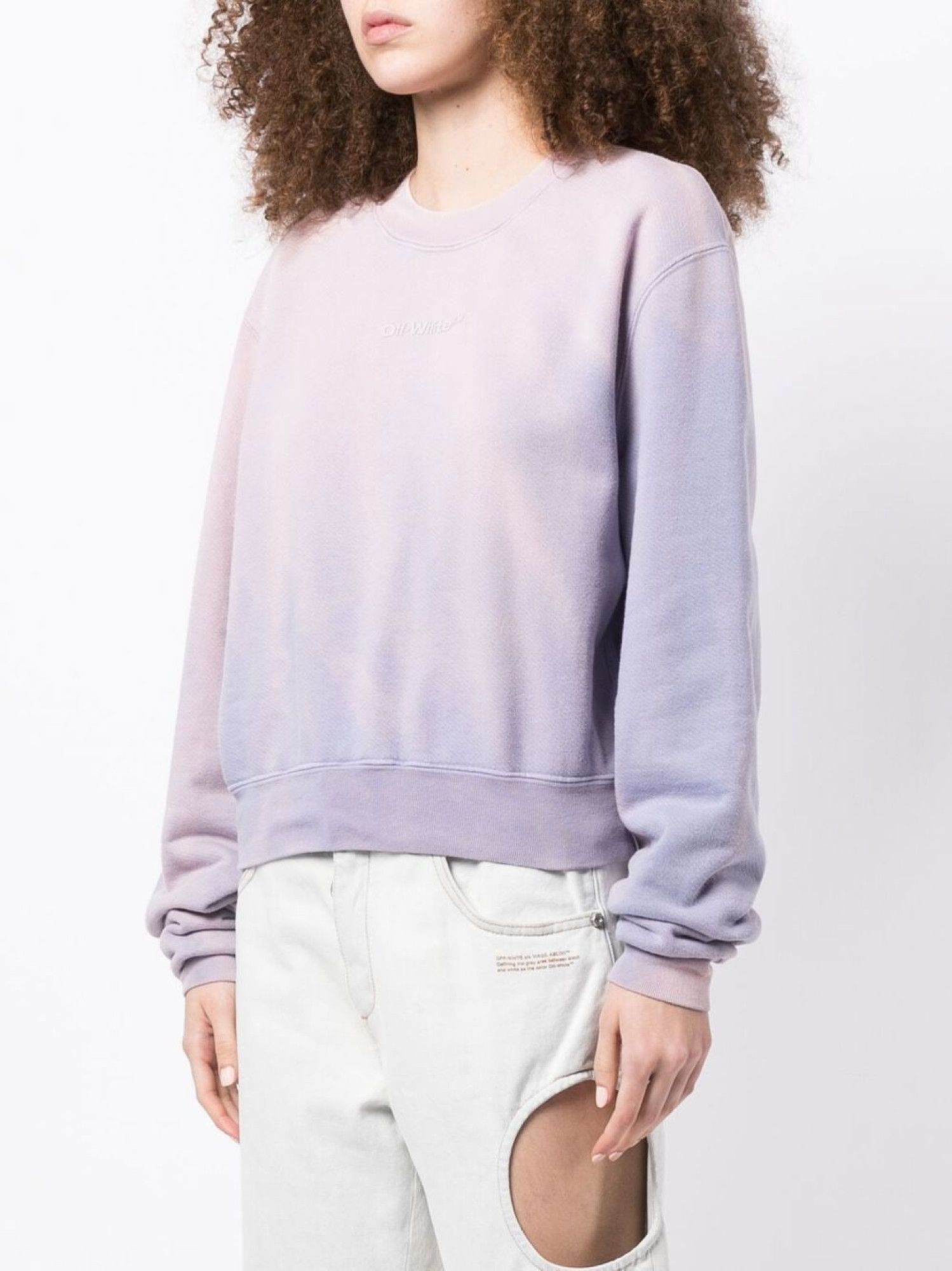 Off-White o1gr1nt1124 Laundry Crop Crewneck Sweatshirt in Lilac Size S / US 4 / IT 40 - 3 Thumbnail