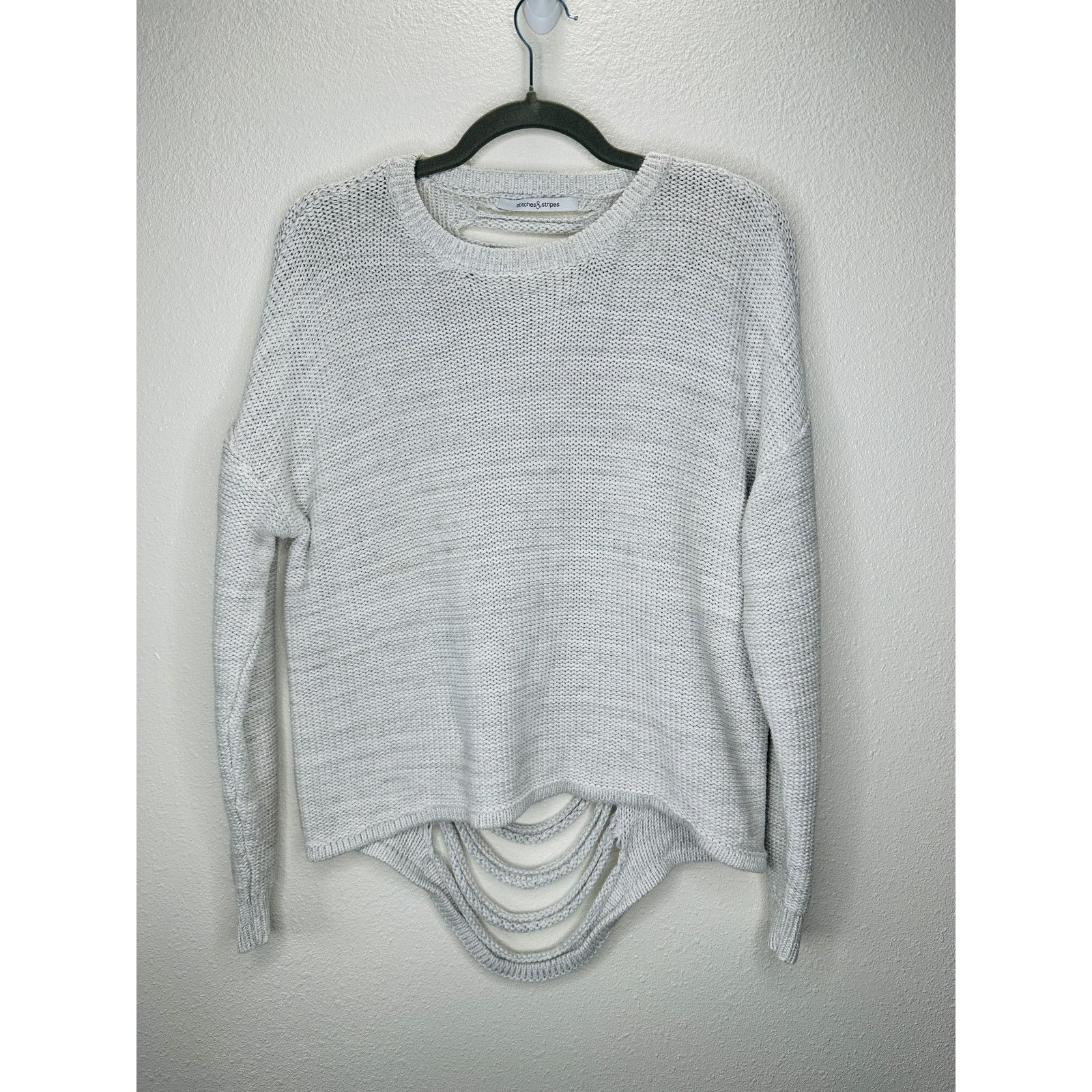 Other Stitches & Stripes Light Gray Crew Distressed Back Sweater Size XL / US 12-14 / IT 48-50 - 2 Thumbnail