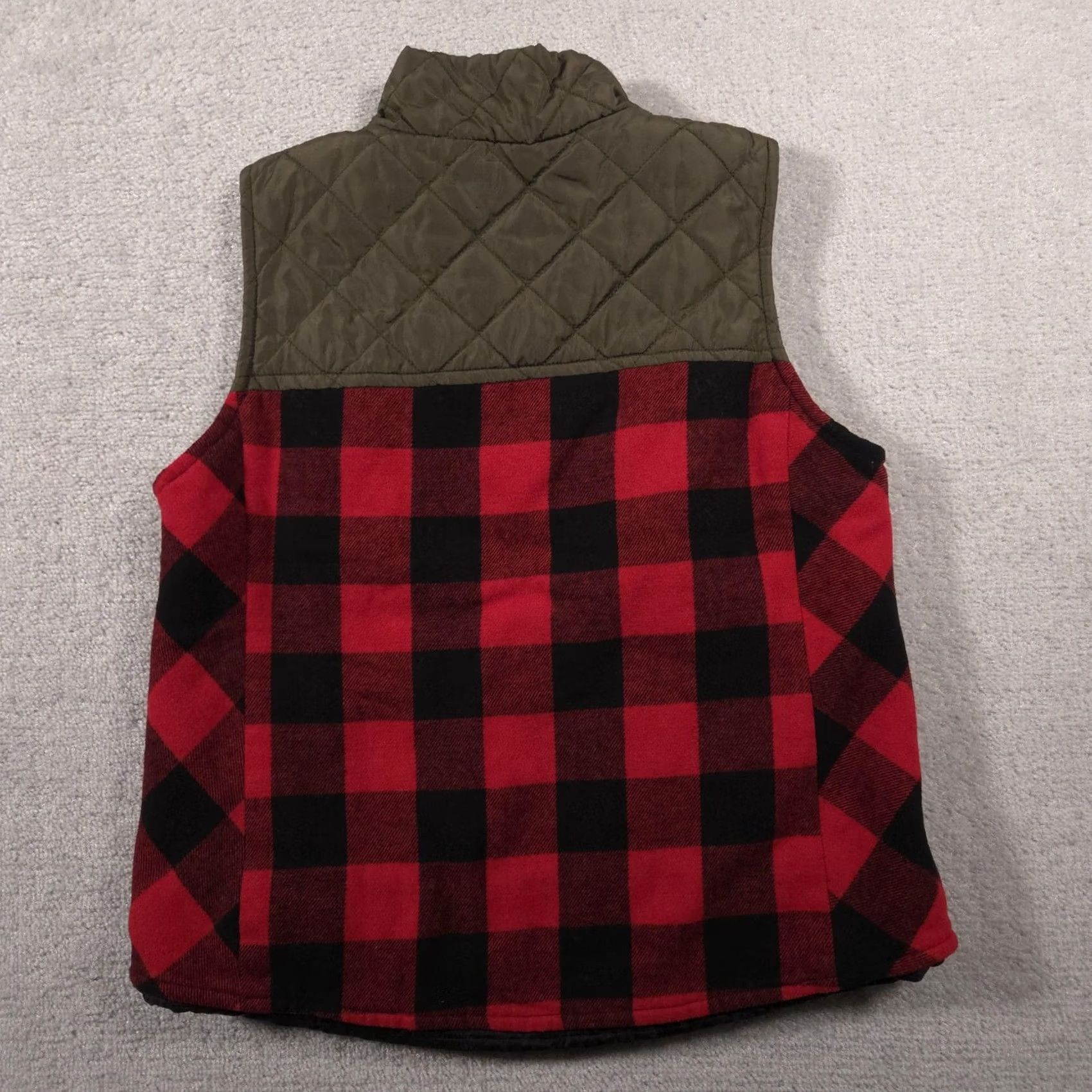 Vintage Maurices Vest Womens XXL Red Black Buffalo Plaid Olive Quilted Yoke Zip Pockets Size XXL / US 16-18 / IT 52-54 - 7 Thumbnail