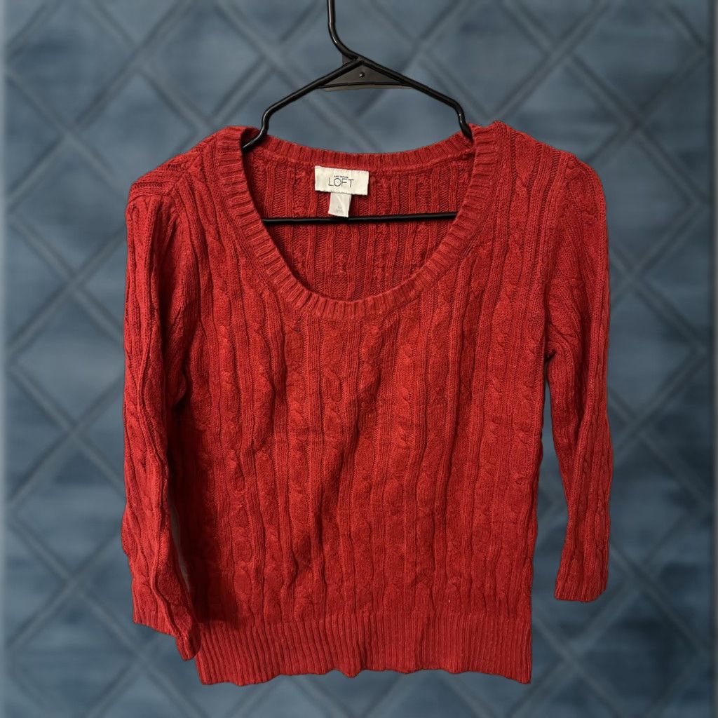 Loft Loft cable V-Neck Red Women Long Sleeve Medium Sweater Size M / US 6-8 / IT 42-44 - 1 Thumbnail