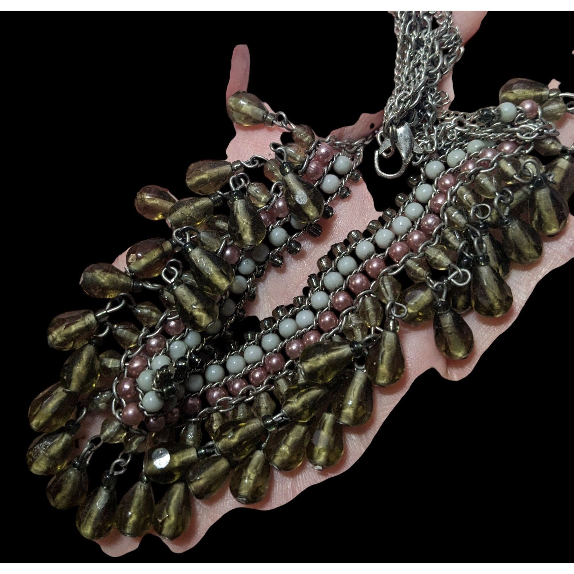 Other Handmade Vintage Bohemian Glass And Pearl Beaded Fringe Neck Size ONE SIZE - 5 Thumbnail