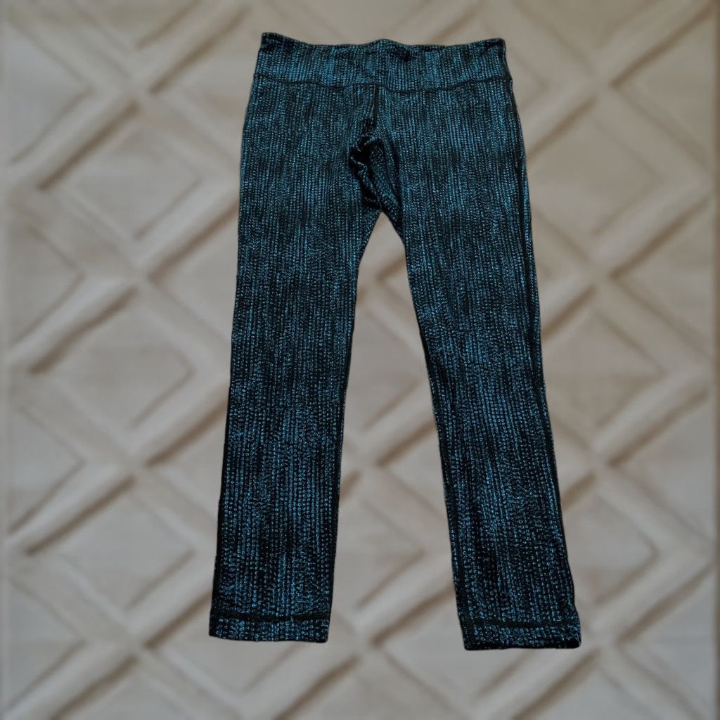 Vintage KIRKLAND Compression Leggings Women Medium Blue Black Athletic Mid Rise 30x26.5 Size 32" / US 10 / IT 46 - 1 Thumbnail