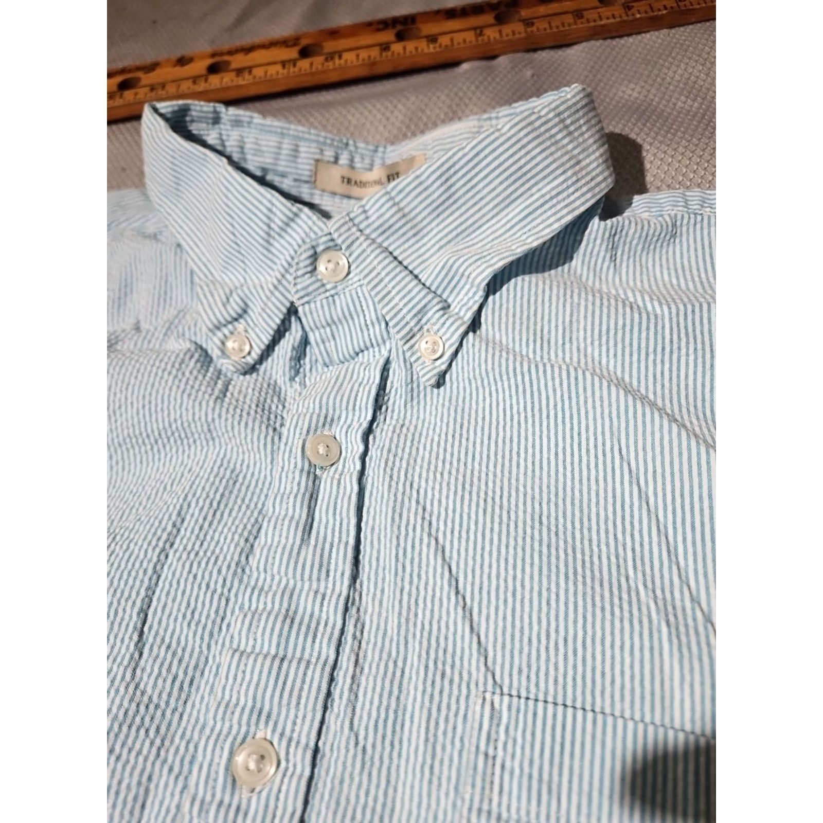 Vintage L.L. Bean Shirt Mens XL White Blue Railroad Stripe Seersucker Button Preppy Oxford Size US XL / EU 56 / 4 - 6 Thumbnail