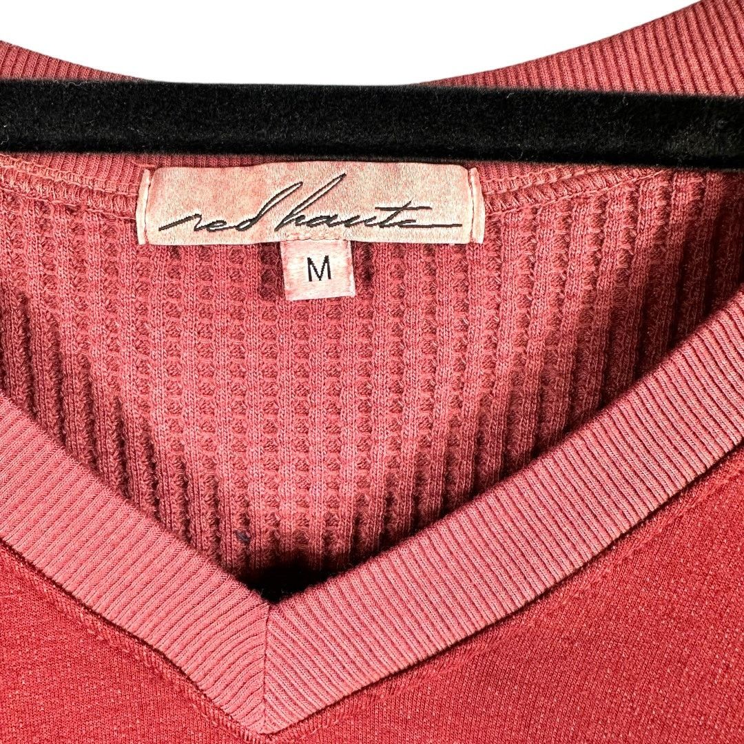 Other Redhaute Red Long Sleeve V Neck Waffle Knit Top Medium Size M / US 6-8 / IT 42-44 - 3 Thumbnail