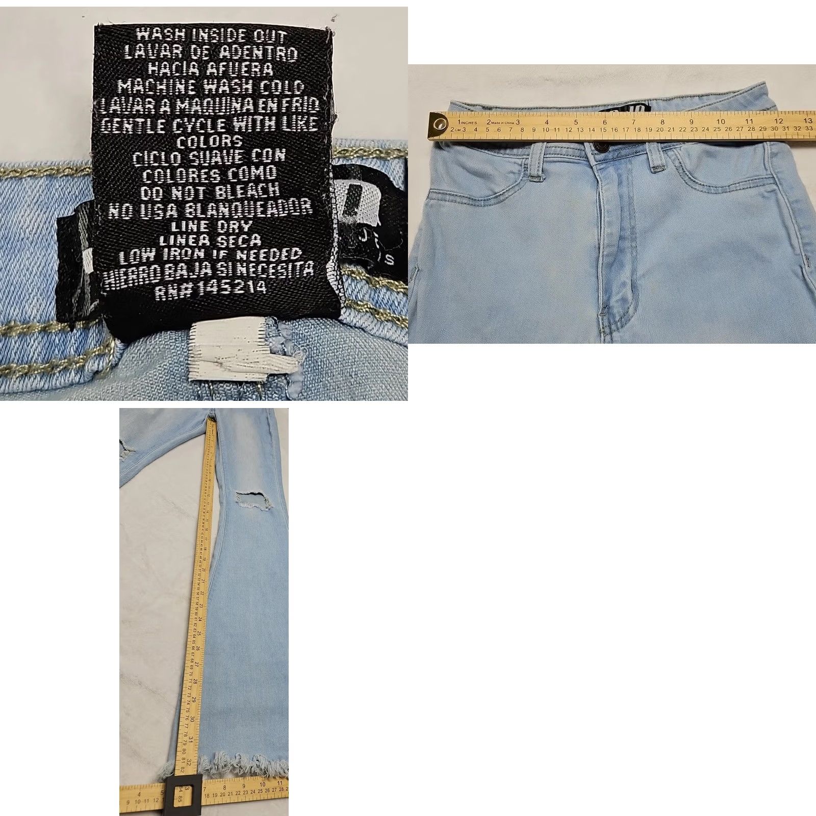 Vintage JC JO Distressed Flare Jeans Womens M Light Wash Raw Hem Ripped Knees Jeans Distressed Flare Jeans Womens M Light Blue 90s? Size 32" / US 10 / IT 46 - 8 Thumbnail