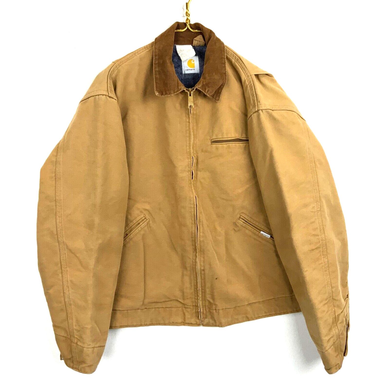 Image of Vintage Carhartt Detroit Canvas Full Zip Jacket Size XL Brown Workwear in White, Men's