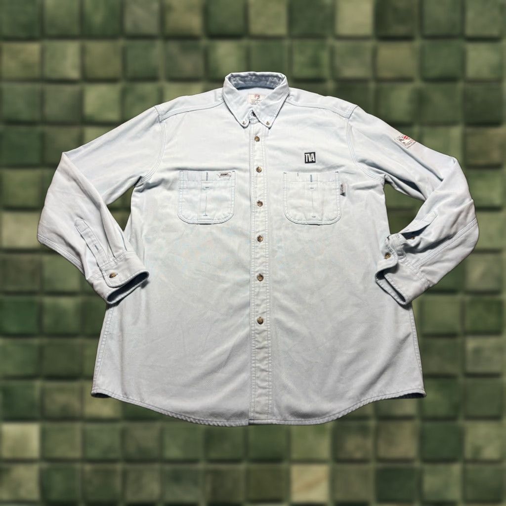 Denime Tyndale FR Shirt Mens Large Denim Blue Flame Resistant USA Made HRC 2 Work Size US L / EU 52-54 / 3 - 1 Thumbnail
