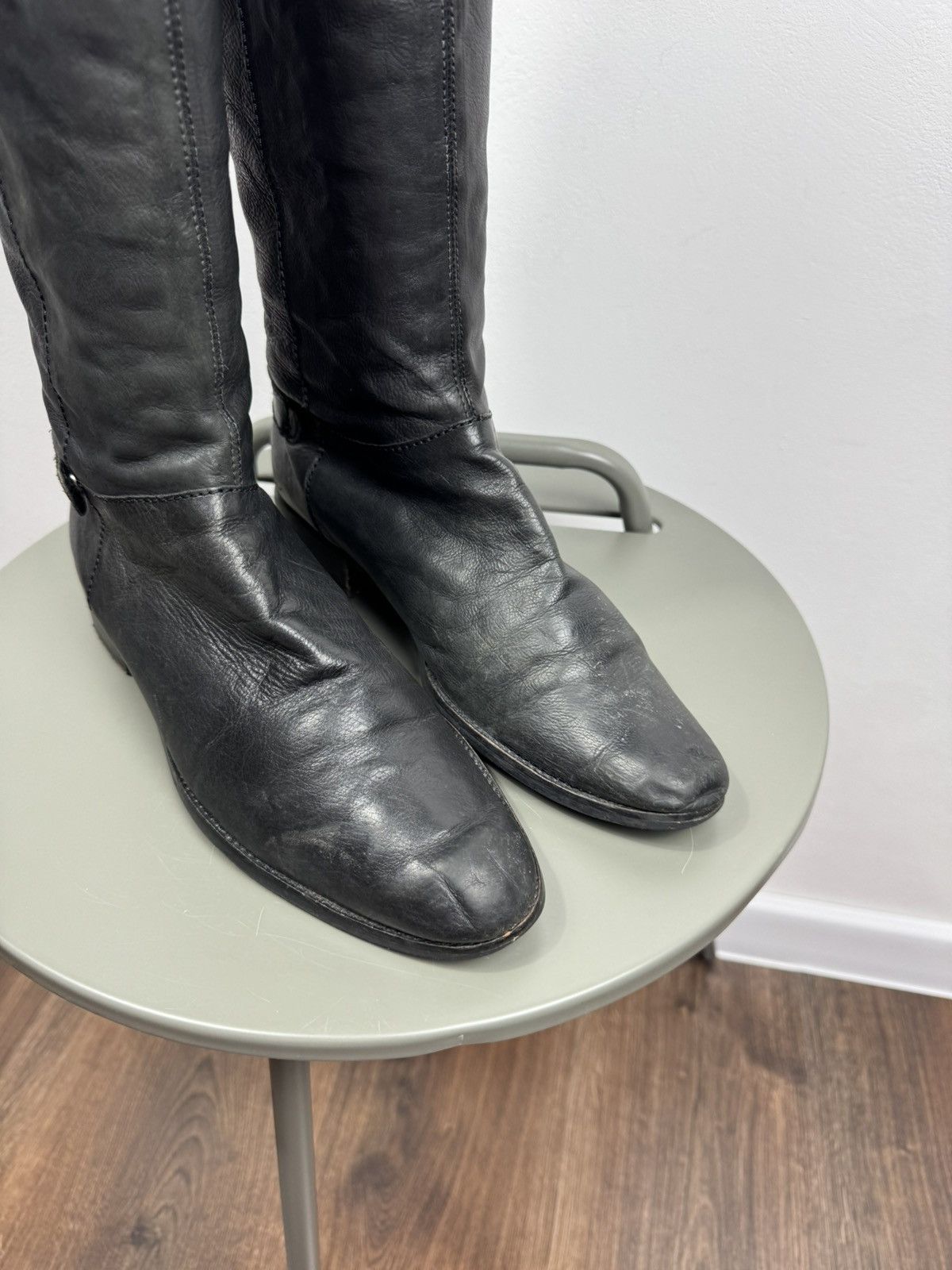 Other Vintage Black Leather High Riding Boots Tall Zip Women’s 40 Size US 9 / IT 39 - 4 Thumbnail