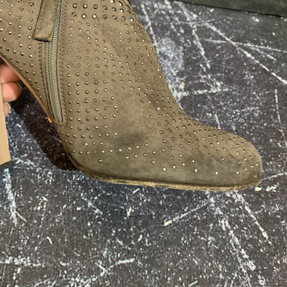 Prada PRADA Taupe Suede Studded Ankle Boots Heels Size 38.5 Size US 8.5 / IT 38.5 - 9 Thumbnail