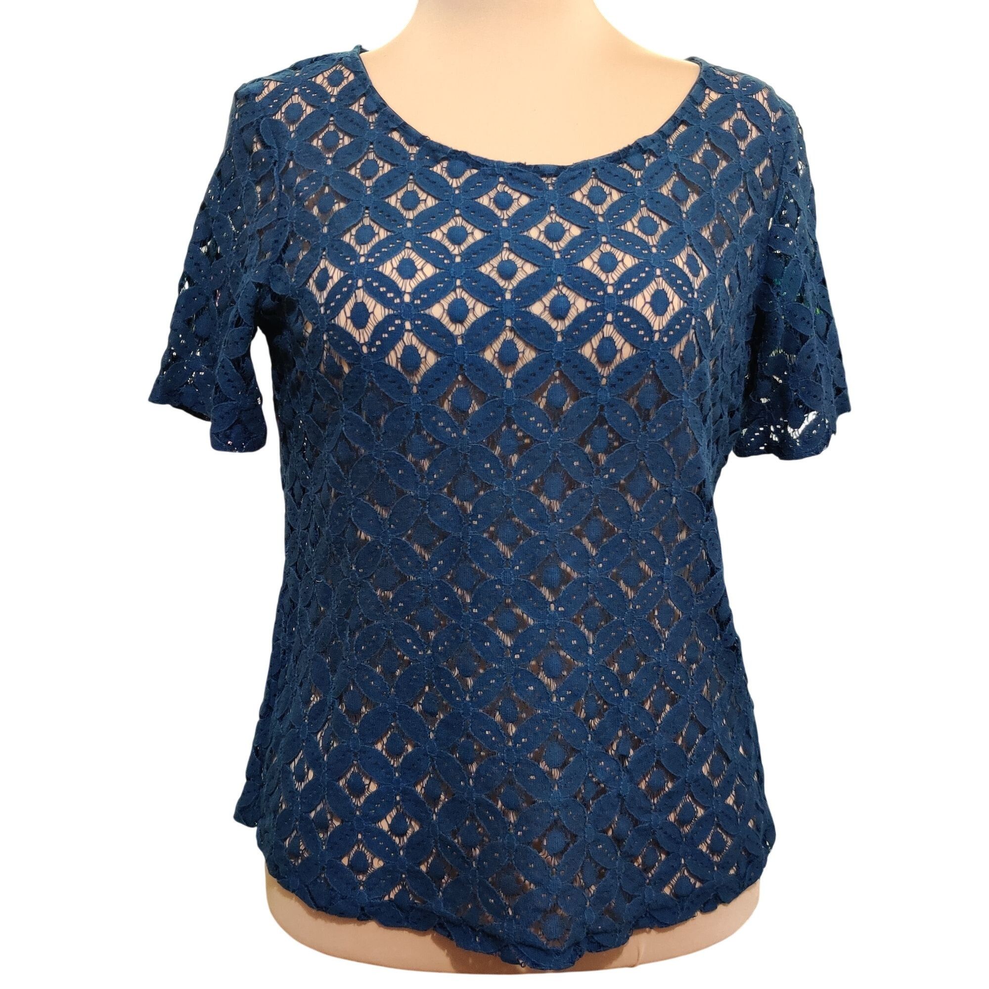 Other Per Seption Concept XL Navy Blue Lace Crochet Open Back Blou Size XL / US 12-14 / IT 48-50 - 1 Thumbnail