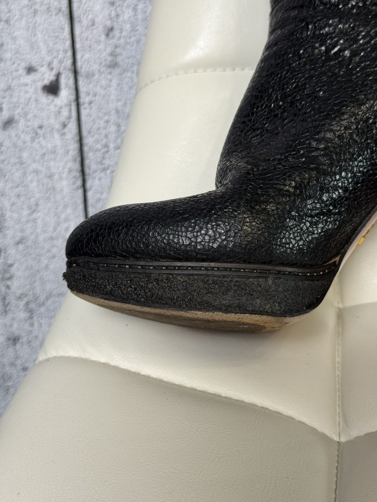 Prada Prada Black Textured Leather Knee High Platform Heeled Boots Size US 8 / IT 38 - 6 Thumbnail