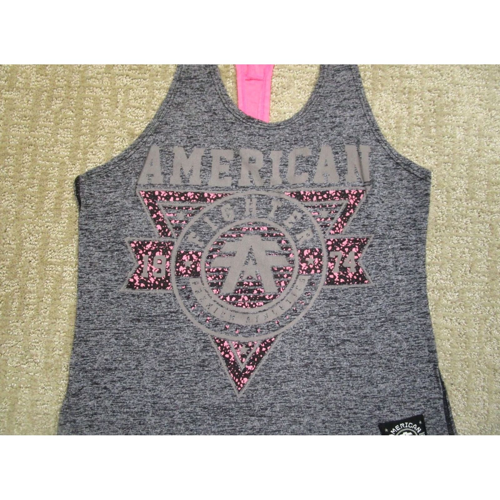 Vintage American Fighter Tank Top Women XS Gray Sleeveless Cotton Poly Regular Tank Ladies Sports Gym Running MMA Training Shirt Size XS / US 0-2 / IT 36-38 - 2 Thumbnail