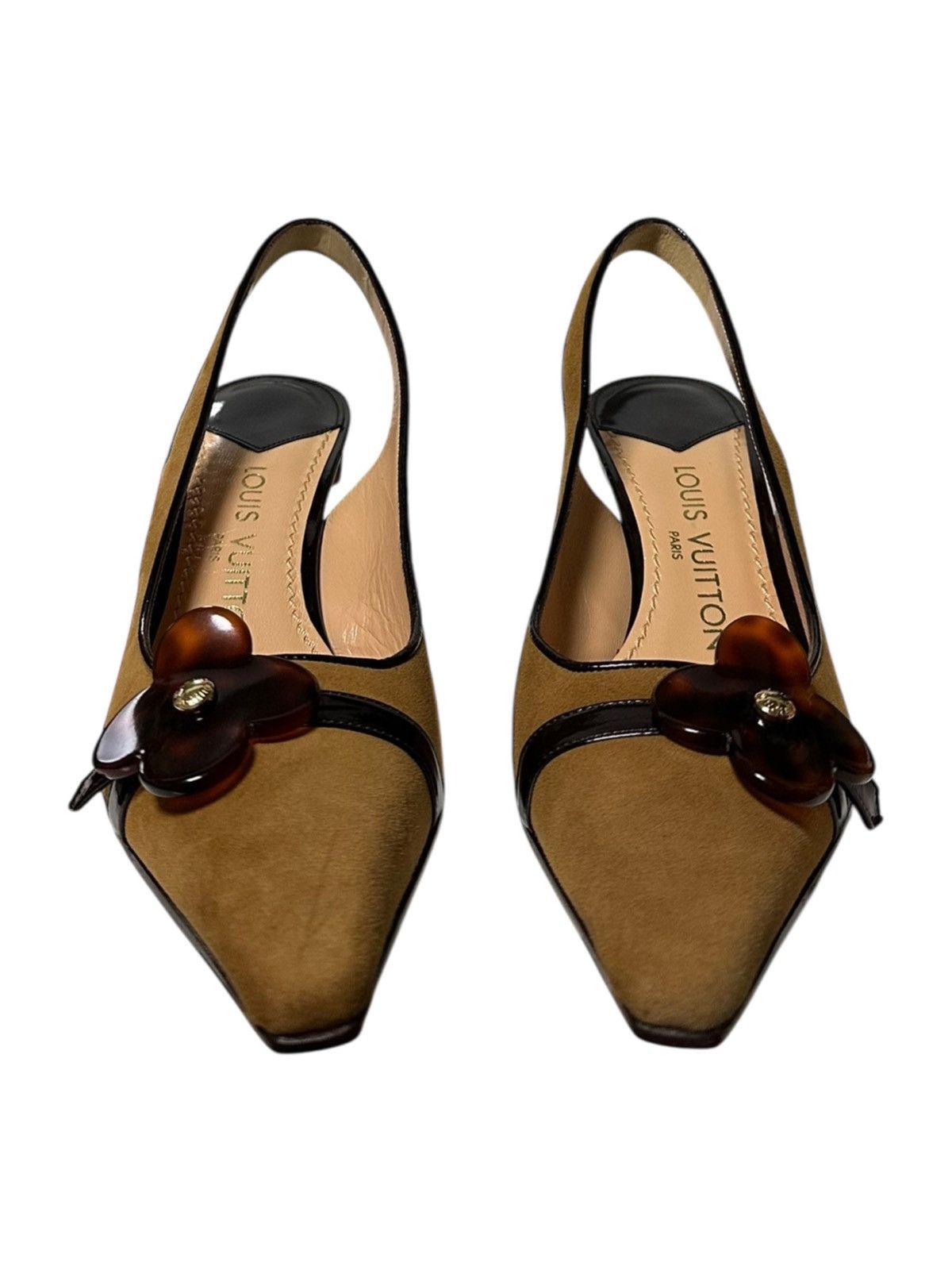 Louis Vuitton LOUIS VUITTON Tortoiseshell Flower Suede Slingback Sandals Size US 7.5 / IT 37.5 - 2 Thumbnail