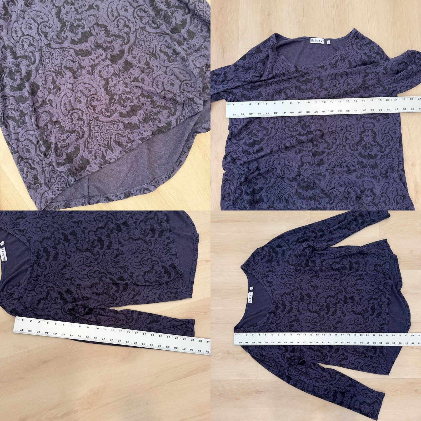 Habitat Habitat Blouse XL Purple Black Lacey Paisley Burnout Long Sleeve Top Womens Size XL / US 12-14 / IT 48-50 - 8 Thumbnail