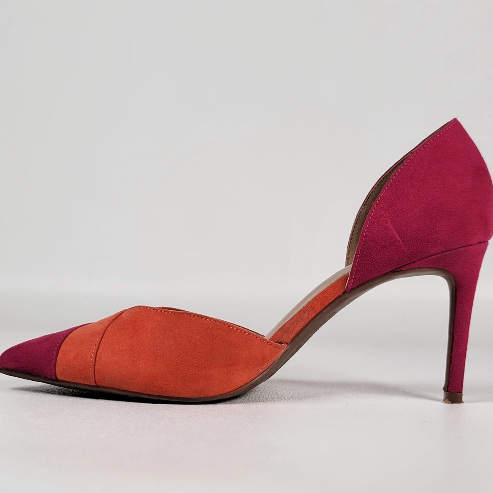 Vintage Kelly And Katie Suede 9.5 M 2 Tone Textile Heels Pump Womens Shoes Fuschia Orange Stiletto Pointed Toe Slip On Size US 10 / IT 40 - 5 Thumbnail