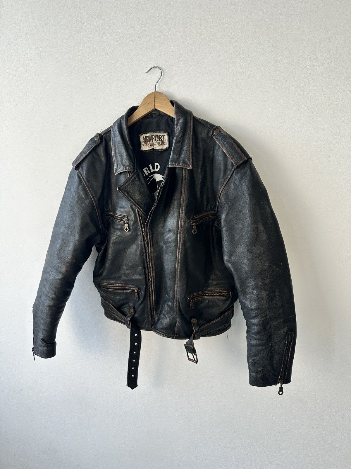 Leather RARE Newport World Cup 1994 Leather Biker Jacket Distressed Size US XL / EU 56 / 4 - 4 Thumbnail