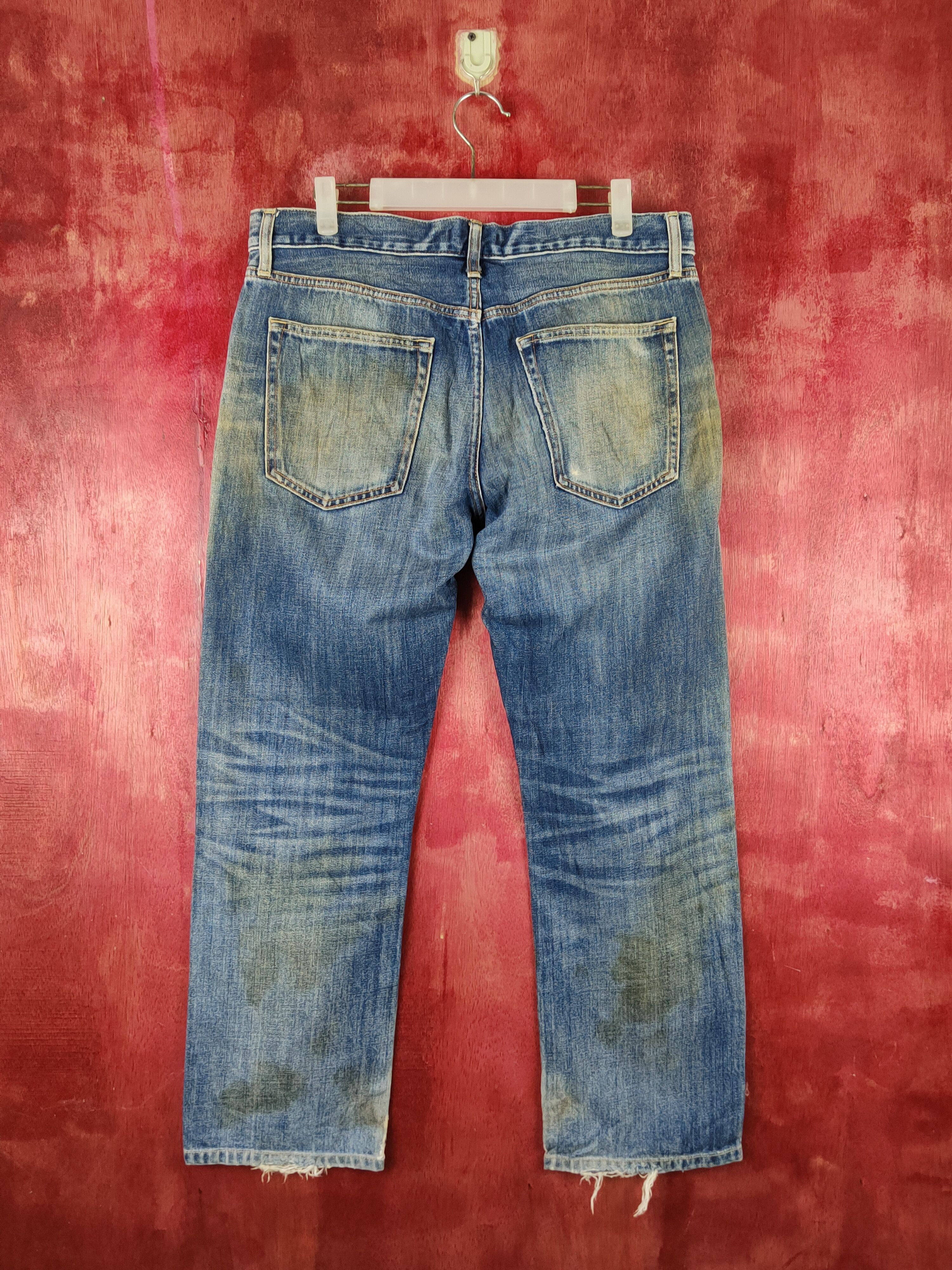 Japanese Brand Uniqlo Blue Faded Distressed Ripped denim Jeans #S2240 Size US 34 / EU 50 - 7 Thumbnail