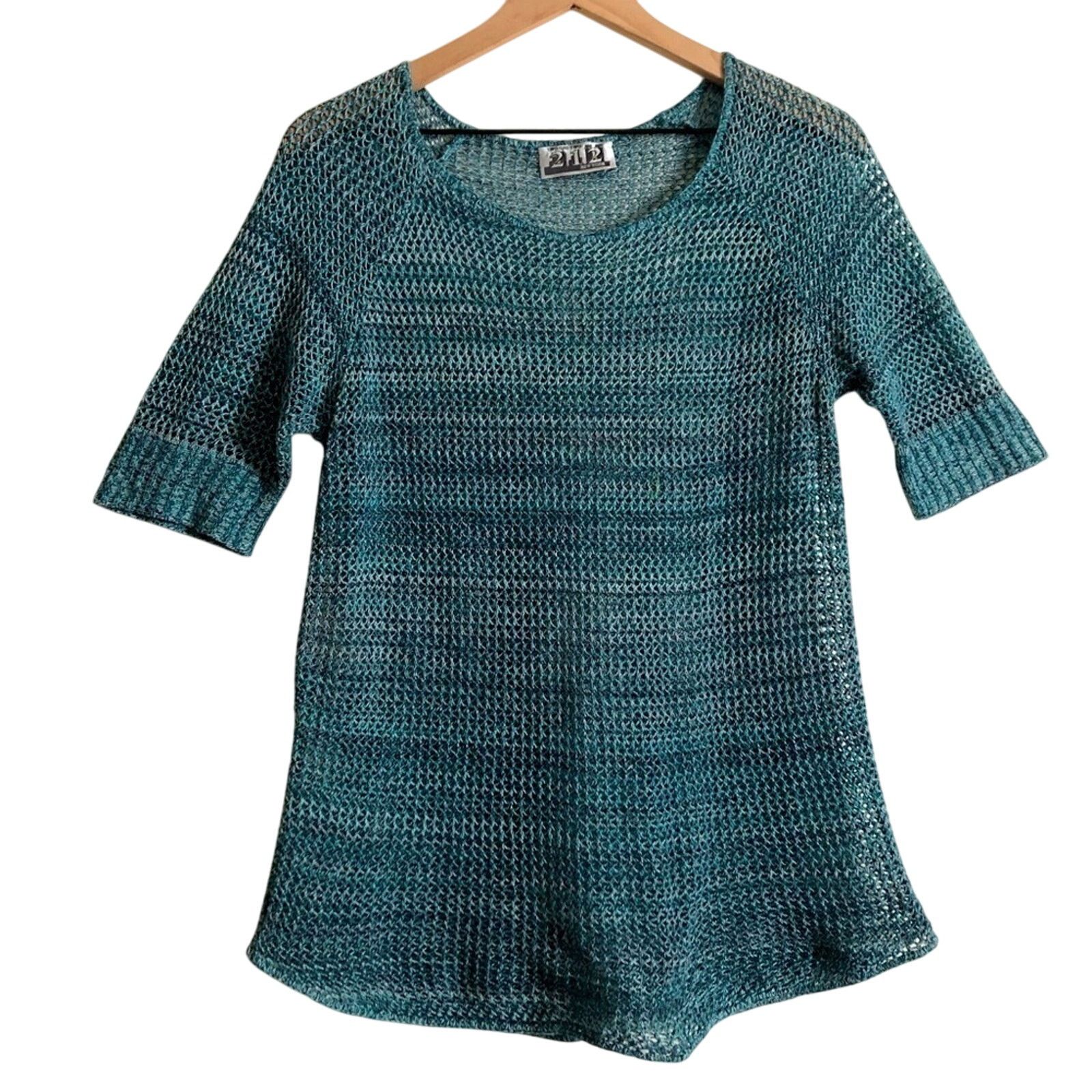 Other Vintage 90s 212 Collection Blue Green Knit Sweater Top Size M / US 6-8 / IT 42-44 - 1 Thumbnail