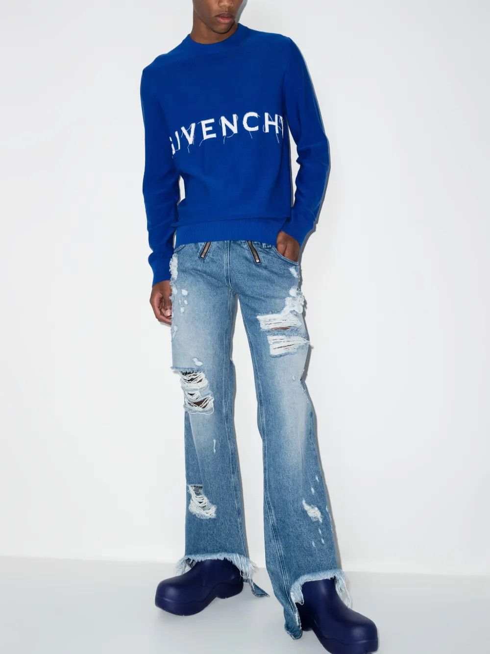 Givenchy o1srvl11e0326 555 / Intarsia-Knit Logo Jumper in Blue Size US S / EU 44-46 / 1 - 2 Thumbnail