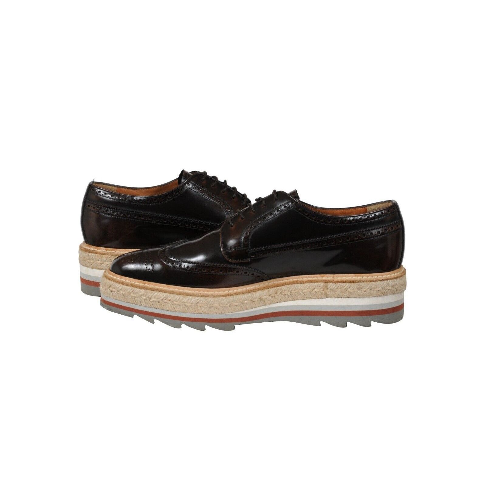 Prada Platform Brogue Brown Leather Wingtip Espadrilles - 02170 Size US 9 / EU 42 - 9 Thumbnail