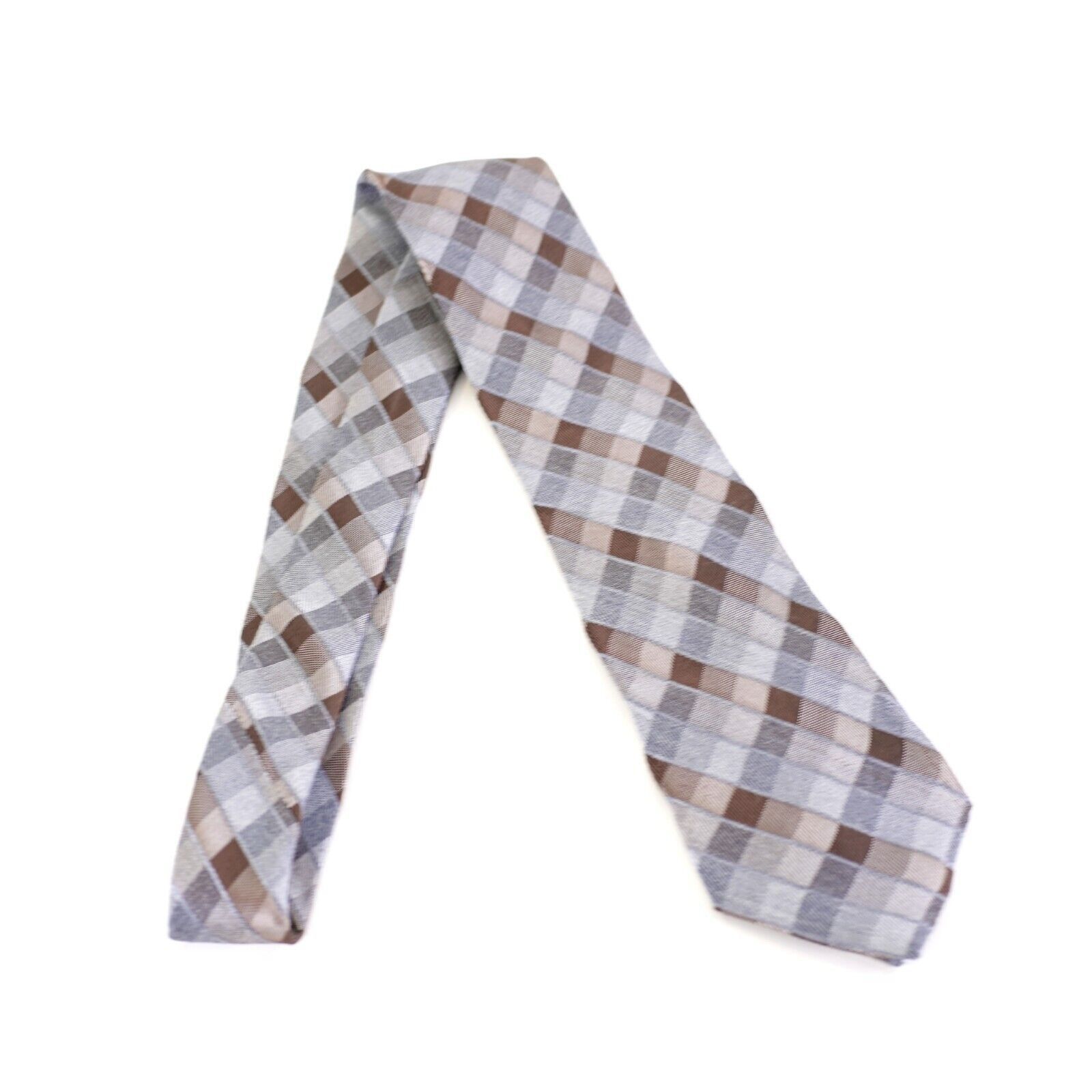 Croft & Barrow Croft & Barrow Brown Gray Brown Plaid Check Knit Silk Tie Size ONE SIZE - 6 Thumbnail