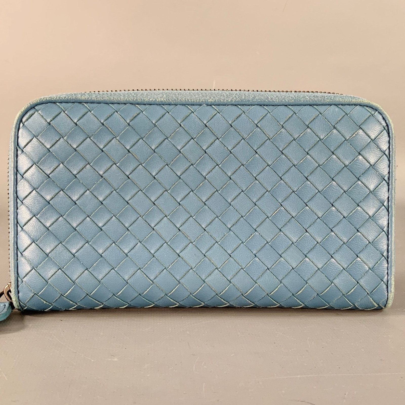 Bottega Veneta Blue Woven Intrecchiato Leather Zipper Checkbook Wallet Size ONE SIZE - 3 Thumbnail