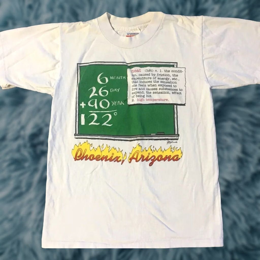 Elwood VINTAGE 1990 Phoenix Arizona 122 Degree Day Shirt S USA Single Stitch Heat Wave Sun White Mens Short Sleeve Hazelwood T-Shirt Retro Grunge 90s Size US S / EU 44-46 / 1 - 1 Thumbnail