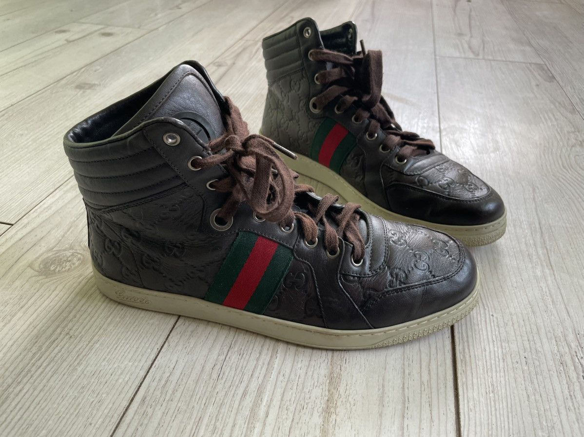 Gucci GUCCI Sneakers Hi-Top Leather Web Guccisima GG Monogram Size US 8 / EU 41 - 3 Thumbnail