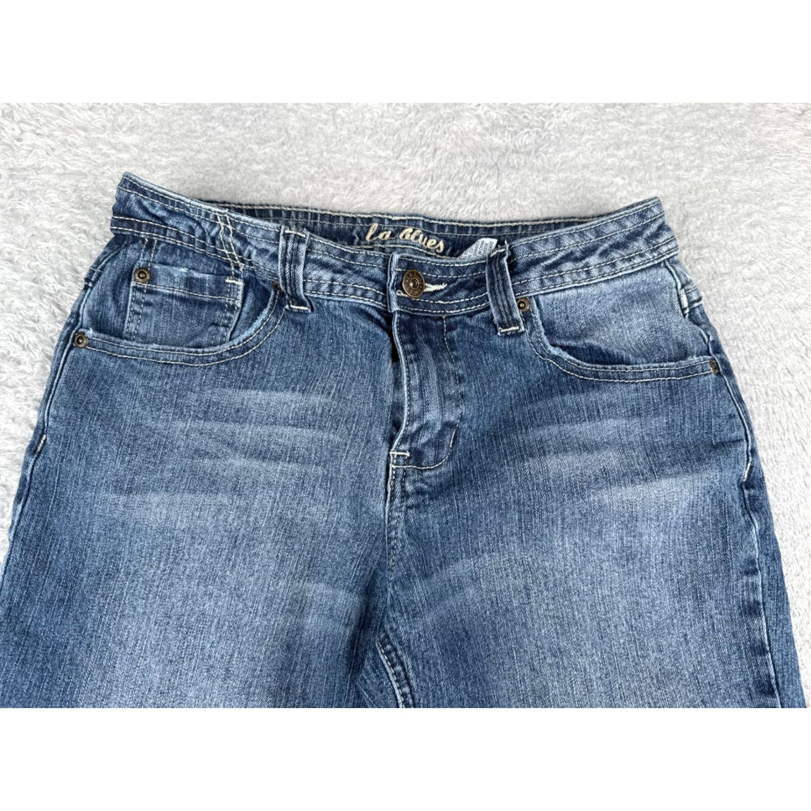 Vintage L.A. Blues Jeans Womens 8P Blue Denim Bootcut Mid Rise Distressed 27x28 Size 30" / US 8 / IT 44 - 4 Thumbnail