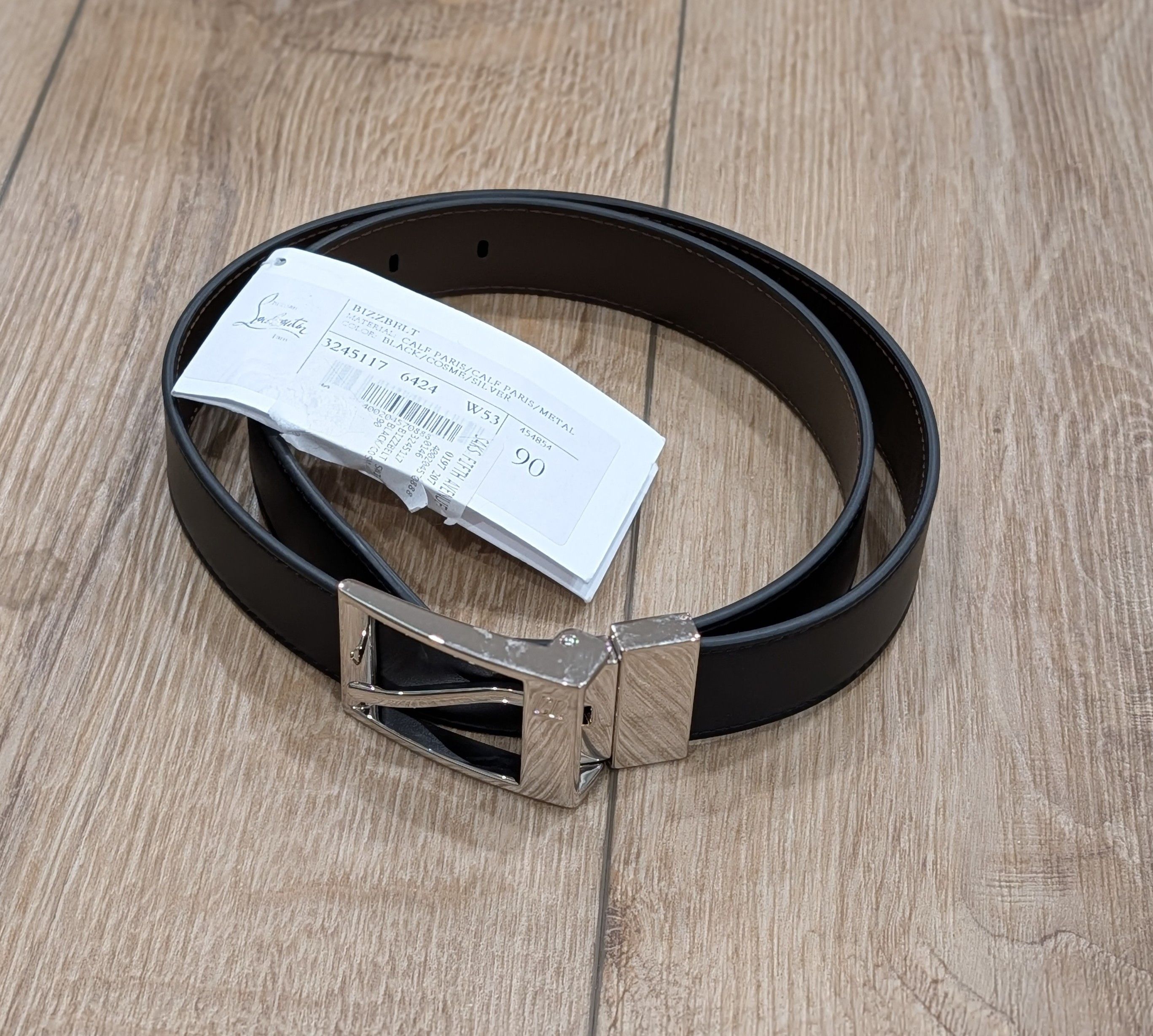Christian Louboutin Christian Louboutin "Bizz" Calf Leather Belt Black 90 US 36 Size 36 - 1 Thumbnail