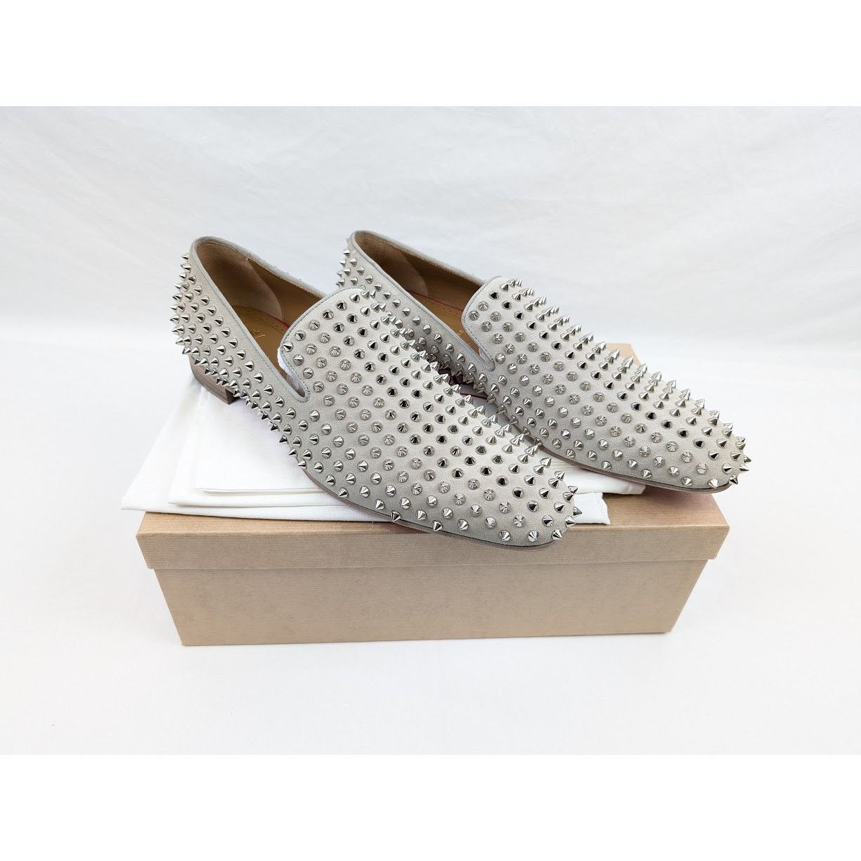 Christian Louboutin o1rshd1 Crosta Dandelion Spikes Flat Shoes in Goose/Silver Size US 12 / EU 45 - 21 Thumbnail