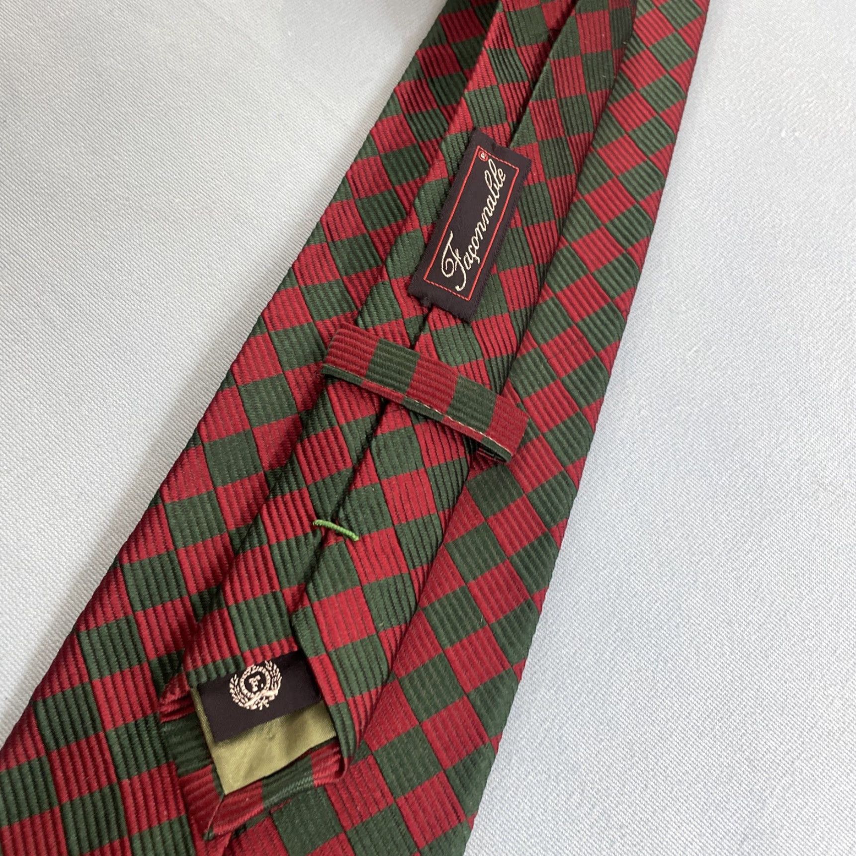 Faconnable VINTAGE Façonnable Men Silk Neck Tie Check Plaid Red Green Woven Power Tie 4x60 France Size ONE SIZE - 4 Thumbnail